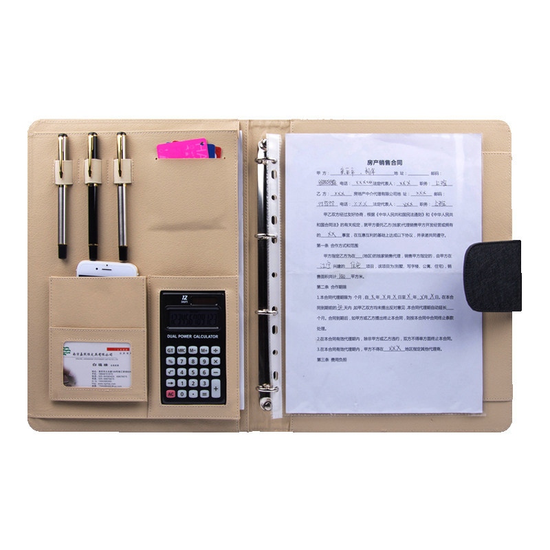Φάκελος χαρτοφυλακίου δαχτυλιδιών PU Leather A4 με Αριθμομηχανή