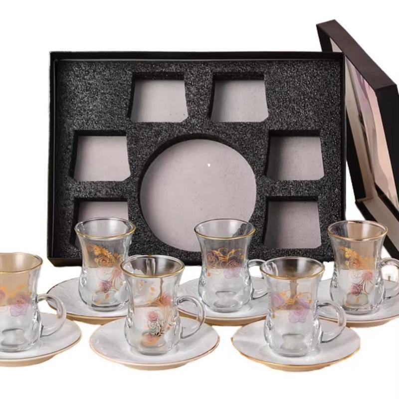 Σετ Δώρο κουτί δώρου με χρυσό Floral Rim Glass Tea Cup για πάρτι τσαγιού στο σπίτι