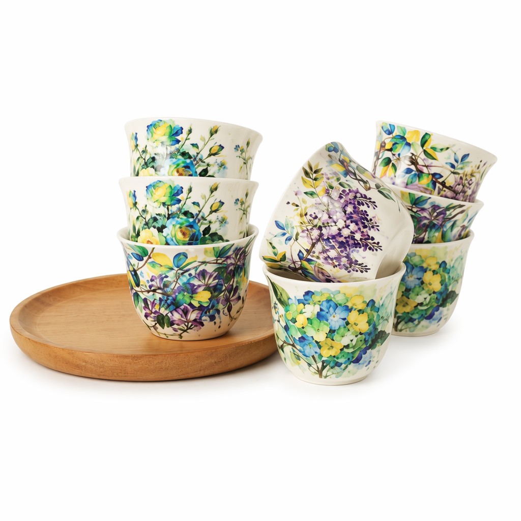 Ακουαρέλα Floral Ceramic Φλυτζάνι τσαγιού 8 τμχ Σετ δώρου για σερβίρισμα τσαγιού